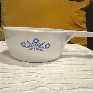 White Saucepan with Blue Floral Design